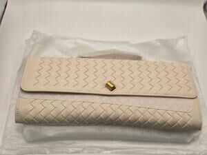 Women Woven Vegan Leather Clutch Shoulder Bag Off White